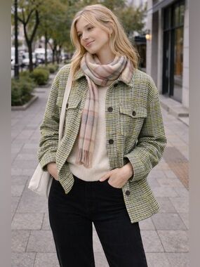 NIKKI JONES‎ Houndstooth Jacket Lime Green Black Medium Shacket Casual